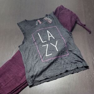 Mina Lisa Gray and Purple 'Lazy' Tank Top and Pants Set Medium Large New With Ta